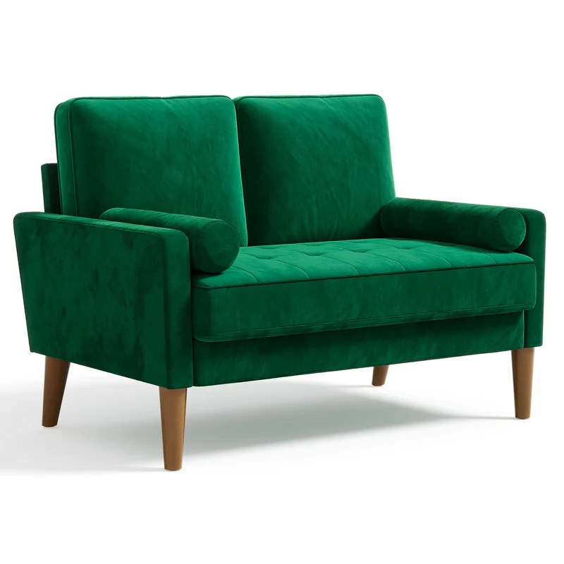 Velvet Loveseat – Kleine Bank – Moderne Settee – Fluwelen Sofa – Tufted Couch – Groen – Compact Formaat 121x77x87 cm – Stevige Spons Zitkussens