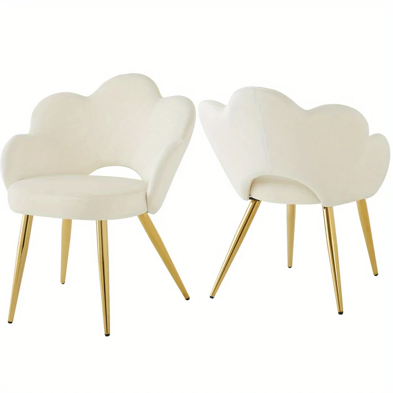 Eetkamerstoel – Stoel – Kuipstoel – Makeupstoel – Designstoel – Velours Bekleding – Ergonomisch Ontwerp – Gouden Verzinkte Metalen Poot – Set Van 2