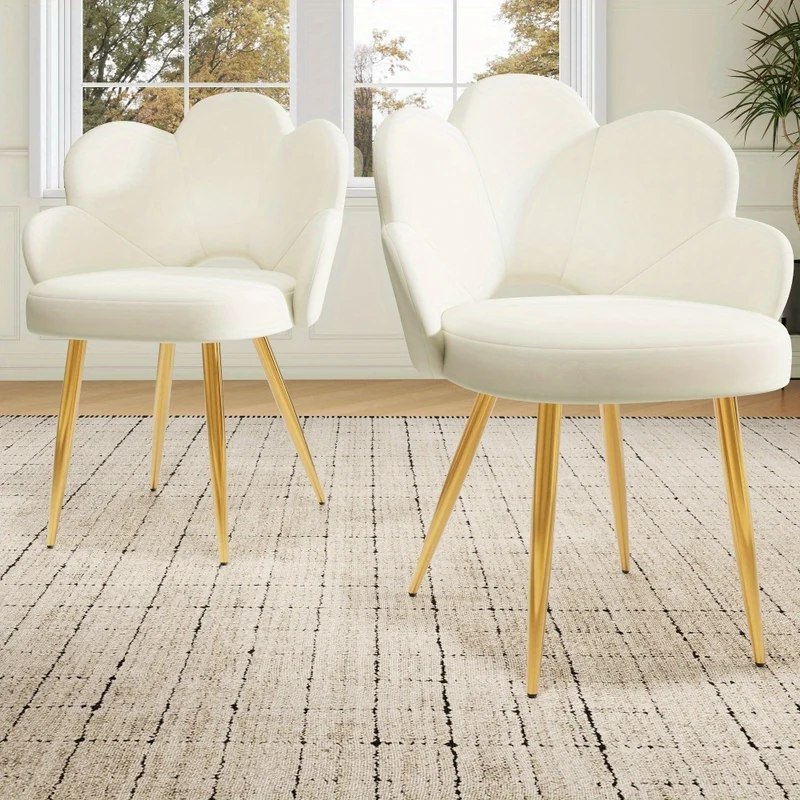 High quality velour fabric (2pcs), dining chair, makeup chair, galvanized gold iron legs, ergonomic chair, chair with floral design, simple lightweight luxury chair with adjustable legs