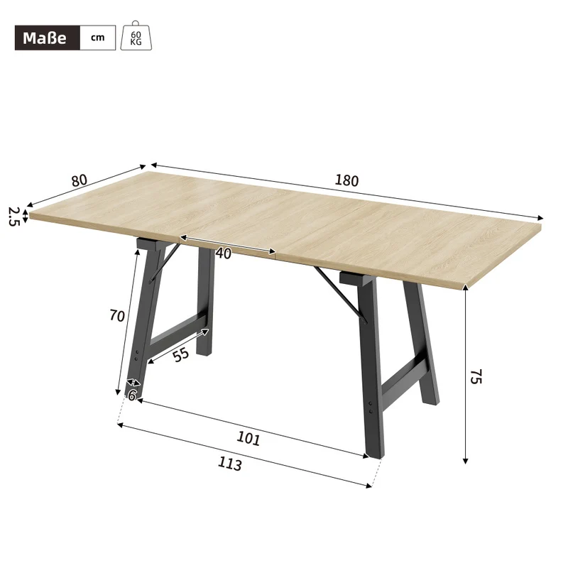 Uitschuiftafel – Uitbreidbare Eettafel – Telescopische Tafel – Houten Tafel – Verlengbare Tafel – MDF Met Natuurlijk Hout – Geschikt Voor 4-6 Personen