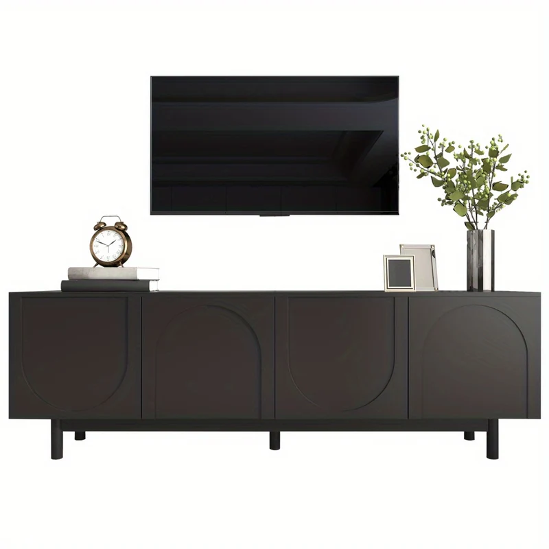 TV Meubel – TV Kast – Televisiemeubel – TV Dressoir – Media Meubel – Verstelbare Plank 127-150 cm – Zwart MDF & Spaanplaat – Lichtgewicht Duurzaam Design