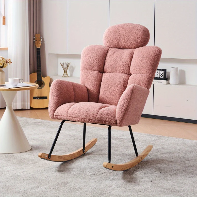 Schommelstoel – Schommelstoelen – Relaxfauteuil – Draaifauteuil – Loungestoel – Roze Variant – Dikke Ergonomische Rugleuning – Zachte Teddy Bekleding