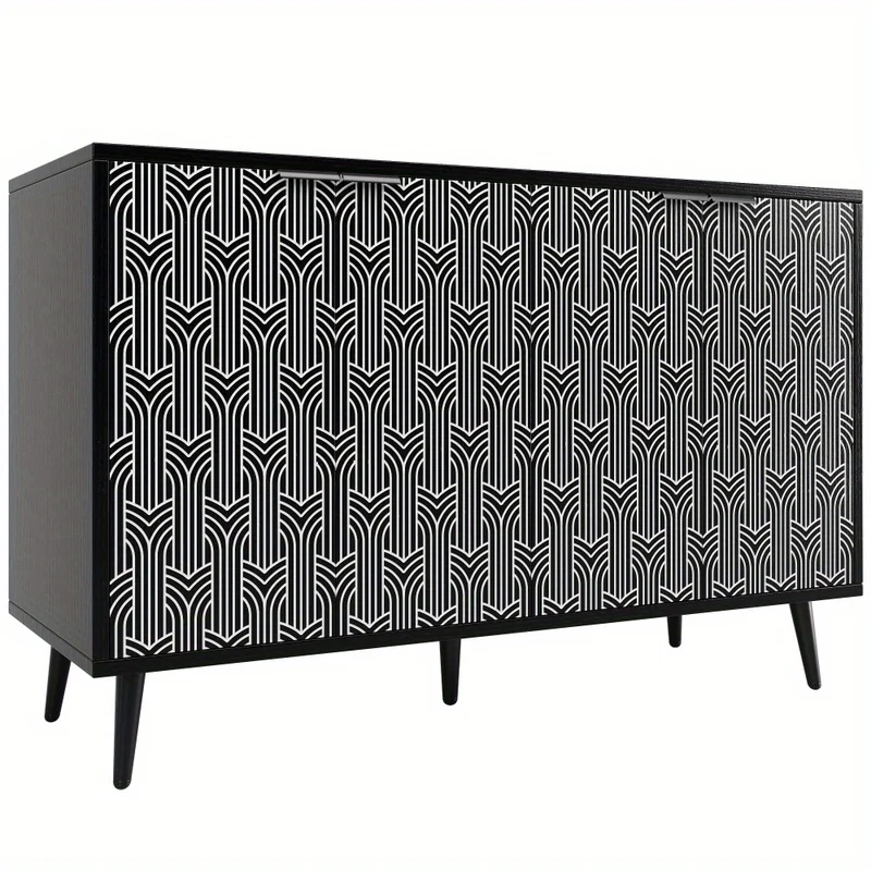 Dressoir – Opbergkast – Ladekast – Buffetkast – Woonkamerkast – Vrijstaand – Hout & Spaanplaat – Visgraatpatroon Deur – Afmetingen 120x35x78 cm – Zwart