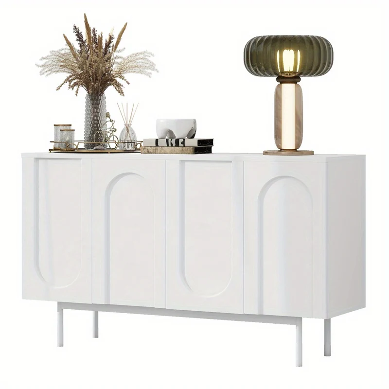 Wit Dressoir – Witte Kast – Opbergkast – Buffetkast – Sideboard – Modern Minimalistisch Design – MDF Duurzaam – 4 Deuren Boogpatroon