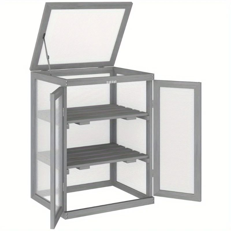 Kweekkas – Broeikas – Tuinkas – Kweekbak – Serre – 3 Lagen – Polycarbonaat Weerbestendig – Sterk Frame Met 15 kg Draagvermogen Per Plank – Donkergrijs
