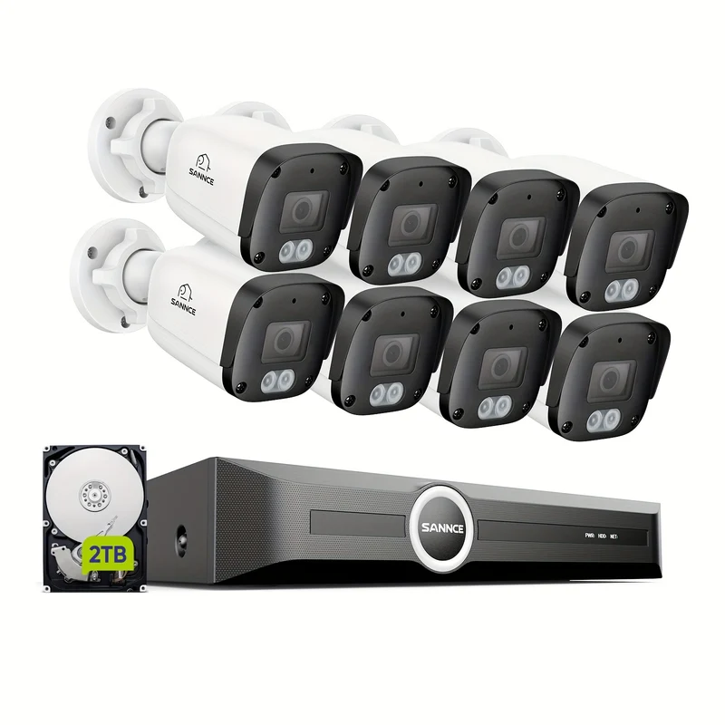 Beveiligingscamera Set – CCTV Cameras – Bewakingscamera’s – Surveillance Camera’s – Veiligheidssysteem – 8 Camera’s Full HD – 2TB Opslag – Nachtzicht 30m – Personen- en Voertuigdetectie