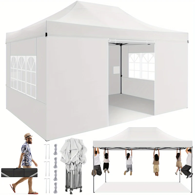3x4.5m Heavy Duty Pop Up Canopy Tent with 3 Adjustable Heights (2.5-4.5m) - Instant Setup Outdoor Canopy, Portable Shelter for Parties, Weddings, Markets, Events - Sturdy Frame, Easy Assembly, Ideal for Home, Commercial & Out