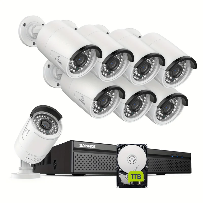 Bewakingscamera Set – Beveiligingscamera Set – Camerabewaking – Surveillance Systeem – CCTV Set – 8 PoE Camera’s – 3MP Resolutie – AI Personen- en Voertuigdetectie – 1TB Opslag – Twee-weg Audio