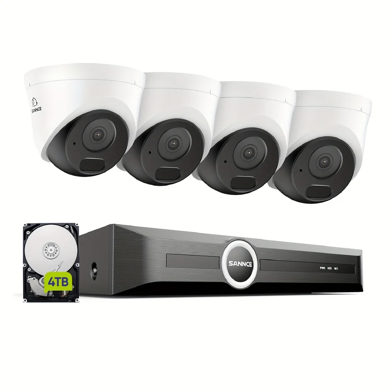 Beveiligingscamera – Camerabewaking – Inbraakbeveiliging – Bewakingscamera – 4 Camera’s 2K/3MP – Nachtzicht 30m & Audio-opname – 6MP NVR Recorder met 4TB HDD – PoE Aansluiting