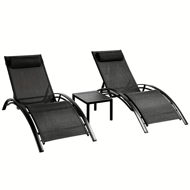 Lounge Set Buiten – Loungestoel – Ligstoel – Tuinfauteuil – Zonneset – Zwart – 2 Verstelbare Ligstoelen – Inclusief Zijtafel