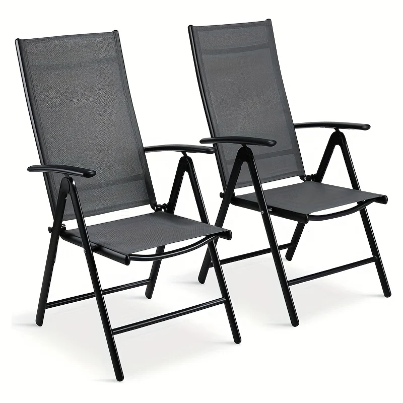 Campingstoel – Klapstoel – Vouwstoel – Tuinstoel – Kampeerstoel – Aluminium Frame – Verstelbare Rugleuning 7 Standen – Set van 2 – WPC Armleuningen – Ademend Zitvlak – Diepgrijs