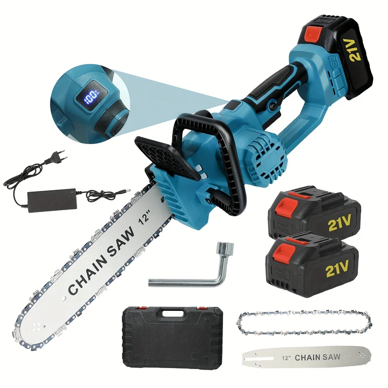 Accukettingzaag – Snoeizaag – Takkenzaag – Handkettingzaag – Mini kettingzaag – Draadloos – Borstelloze Motor – 30,48 cm Zaagblad – Inclusief 2 Batterijen en Olie-systeem