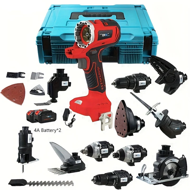 Accuboormachine – Schroefboormachine – Klopboormachine – Multitool – Boormachine – 18V Brushless Motor – 12-in-1 Multifunctionele Set met 12 Opzetstukken