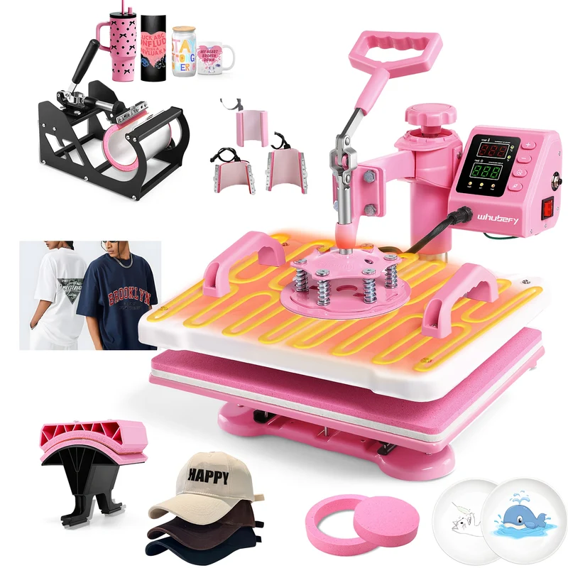 Hittepers 8-in-1 – Textielpers – Sublimatiepers – Mokkenpers – Pettenpers – Grote Werkplaat 38,1x38,1 cm – 360° Swing Away Design – Digitaal Bediening Paneel