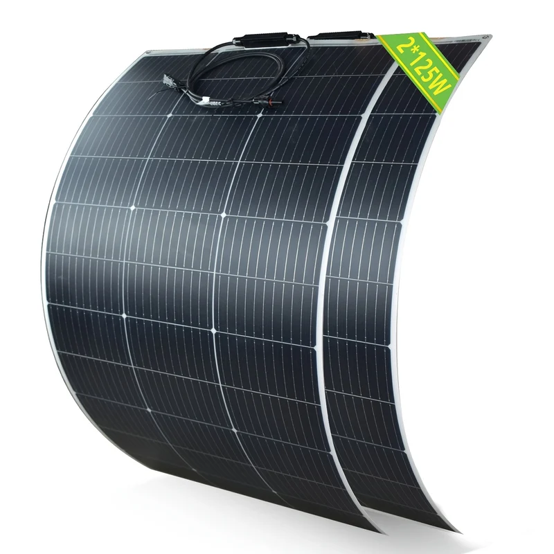 Zonnepaneel – Solar Panel – Zonnecel – Powerpanel – Flexibel – 2x 125W – Monokristallijn – Lichtgewicht – Inclusief 90cm Kabel