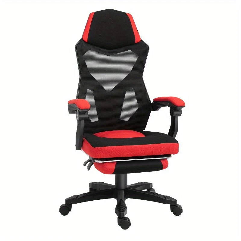 Gaming stoel – Gamestoel – Gaming chair – Game stoel – Bureaustoel – Ergonomisch ontwerp – Handmatig verstelbaar – Zwart met rode accenten – Stevige vijfwielbasis