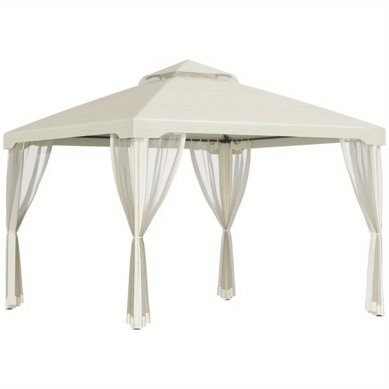 Partytent – Tuinpaviljoen – Paviljoen – Overkapping – Feesttent – 3x3 m – Crèmewit – Waterdicht – Duurzaam Metalen Frame