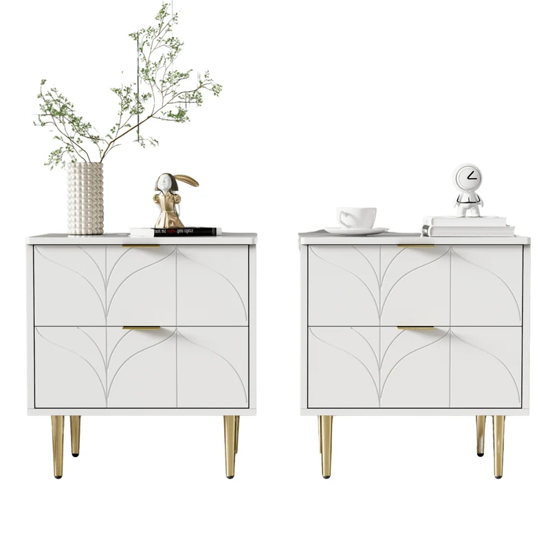 Nachtkastje – Bedkastje – Bedtafel – Slaapkamerkastje – Ladekast – Hoogglans Wit – Set Van 2 – Anti-Bots Hoeken – 2 Lades – Compact Formaat 50x40x54 cm