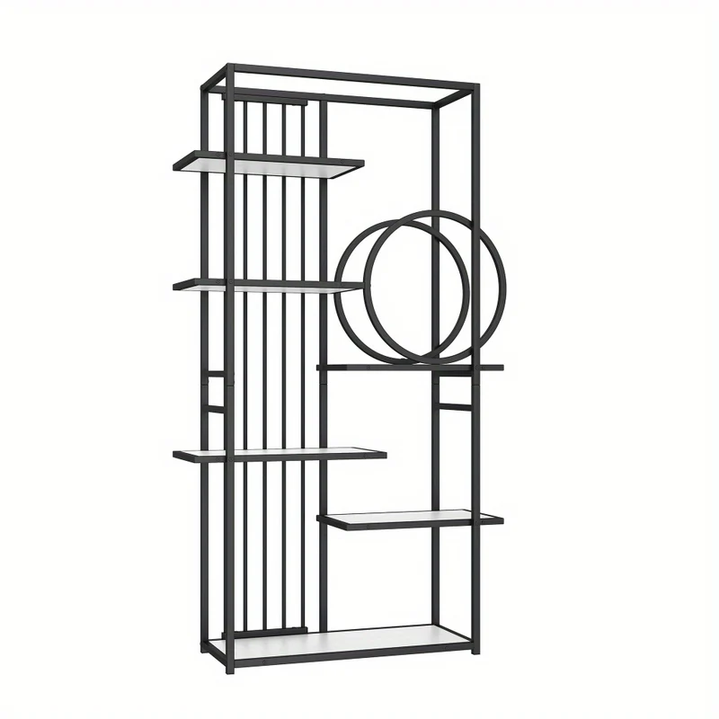 Boekenplank – Wandplank – Wandrek – Boekenrek – Wandkast – Metalen Wandkast – Geometrisch Design – 100x30x180 cm – Staal – Wit/Zwart