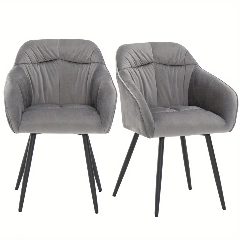 Eetkamerstoel – Stoel – Zetel – Kuipstoel – Armstoel – Set Van 2 – Velvet Bekleding – Verstelbare Metalen Poten – Grijs