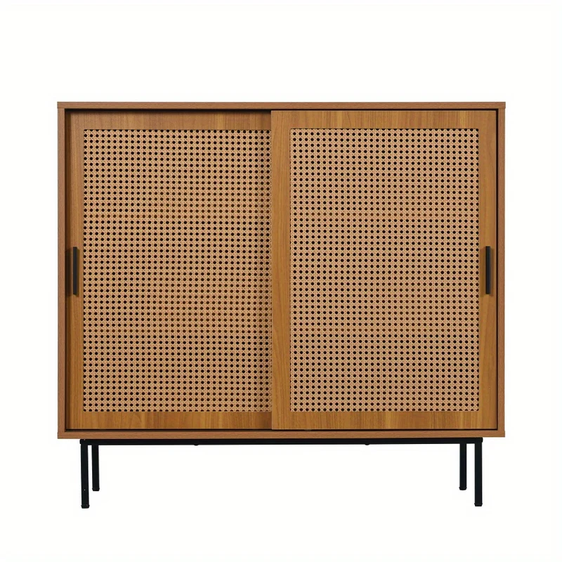 Dressoir – Buffetkast – Ladekast – Opbergkast – Kast – Modern Landelijk Design – 2 Schuifdeuren – Verstelbare Plank – Massief Hardhout – Vrijstaand – Ruimtebesparend – Open Plank – Duurzaam