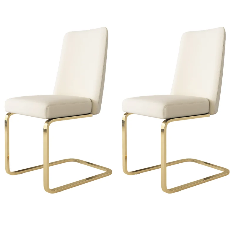 Eetkamerstoel – Stoel – Kuipstoel – Woonkamerstoel – Luxe Stoel – Set van 2 – Beige Velvet – Diamantpatroon Rugleuning – Gouden Metalen Poten