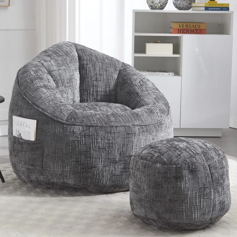 Zitzak – Fauteuil – Slaapstoel – Poef – Poefstoel – Grijs – Memoryfoam Vulling – Inclusief Voetensteun
