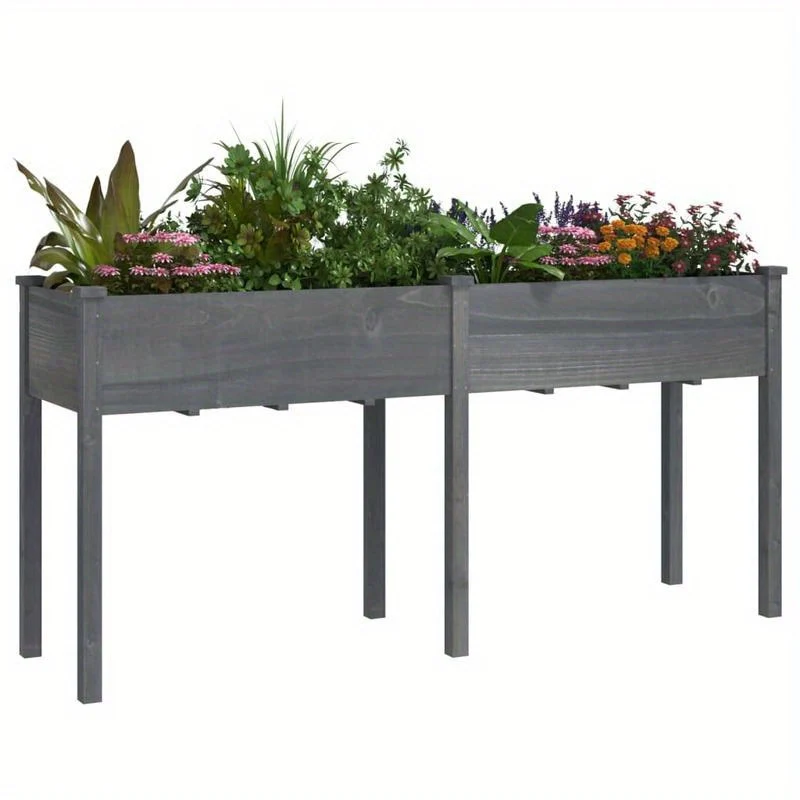 Plantenbak – Bloembak – Bloempot – Bloemenbak – Kweekbak – Massief Vurenhout – Grijze Voering – 161x45x76 cm – Duurzaam & Lichtgewicht