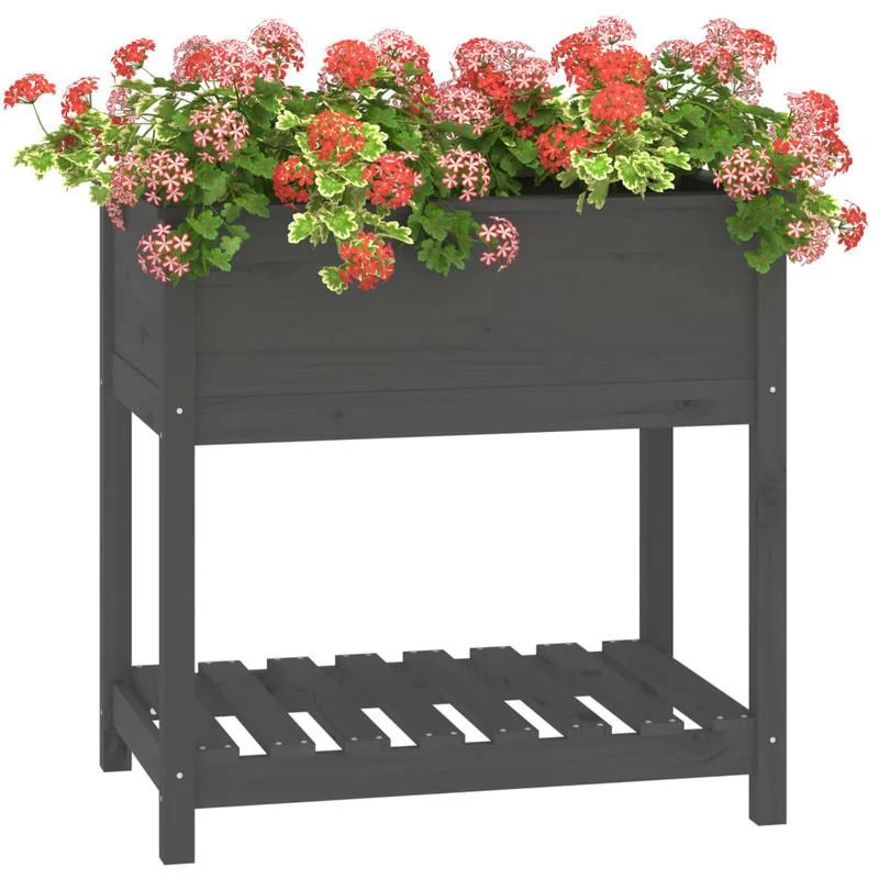 Plantenbak – Bloembak – Tuinbak – Moestuinbak – Kweekbak – Massief Grenenhouten – Weerbestendig – 82,5x54x81 cm – Met Opbergrek