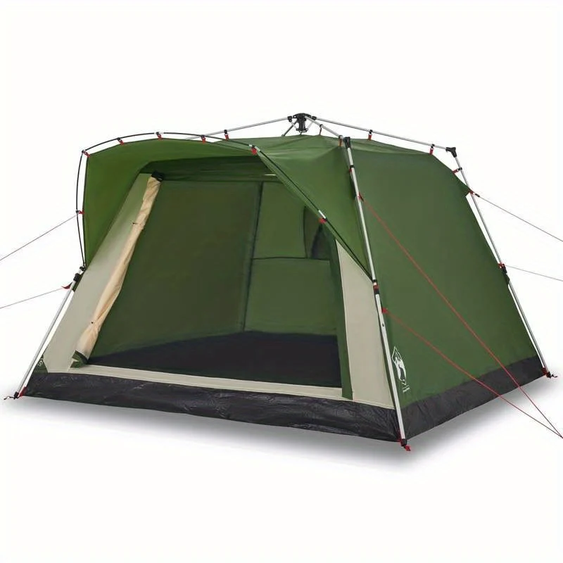 Campingtent – Familietent – Koepeltent – Kampeertent – Glamping Tent – 4 Persoons – Lichtgewicht Glasvezel Frame – Waterdicht Polyester Met Klittenbandsluitingen – Groen Zwart – Vierkant Vloerplan