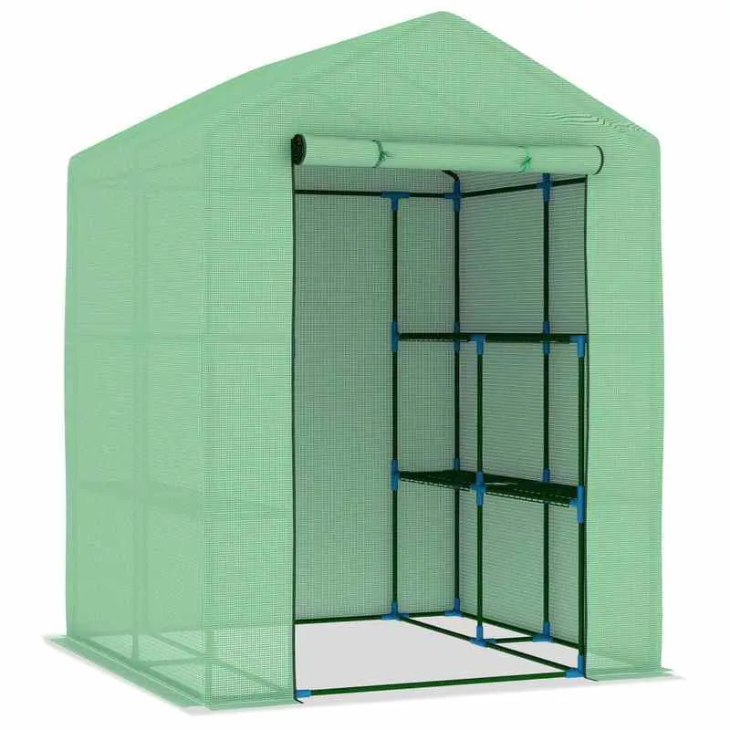 Kweekkas – Tuinkas – Broeikas – Plantenkas – Serre – Stalen Frame – 143x143x195 cm – Ventilatie – Duurzaam Zwart Metaal Met Groene Mesh
