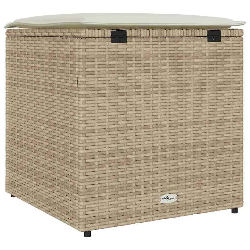Opbergdoos – Opbergbox – Bewaardoos – Opbergmand – Opbergkist – Beige Kussen – 50x50x50 cm – Duurzaam Poly Rattan
