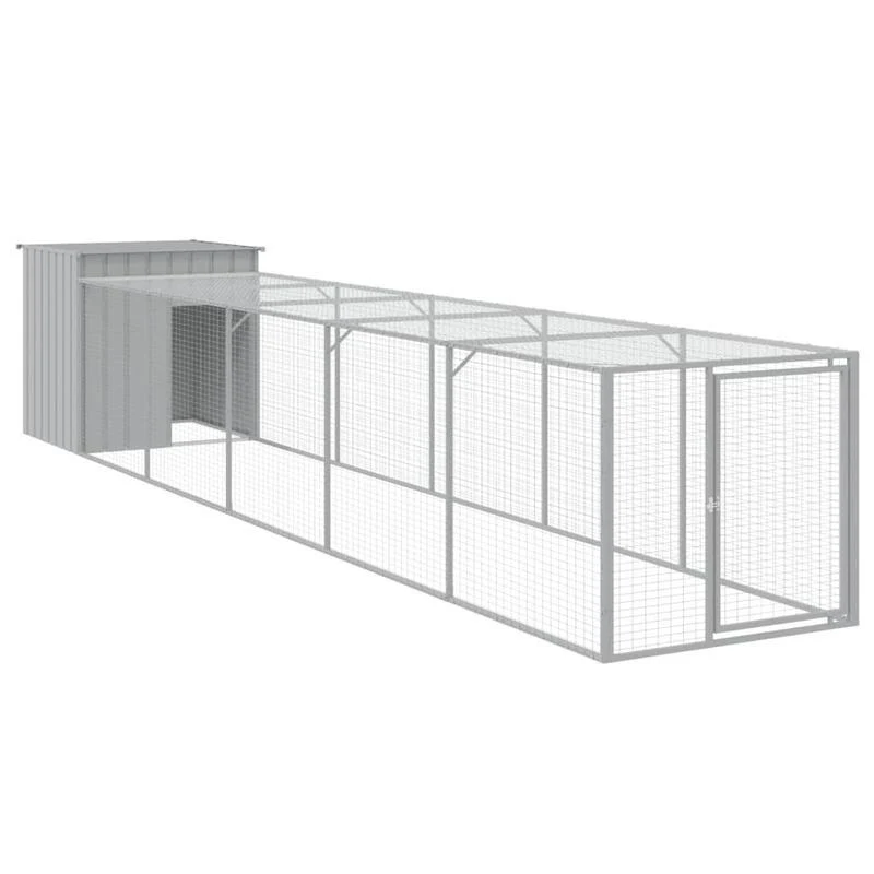 Kippenhok – Kippenren – Pluimveehok – Buitenren – Lichtgrijs – Gegalvaniseerd Staal – 110x609x110 cm – Veilig en Duurzaam