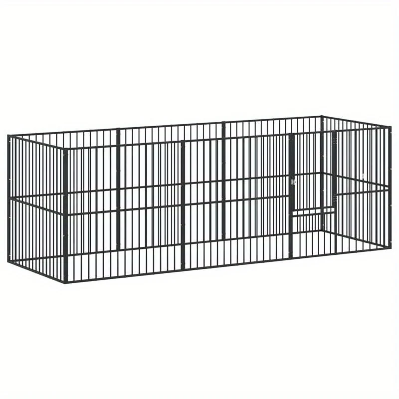 Hondenren – Puppyren – Hondenkennel – Hondenbench – Kennel – 8 Panels – Zwart Gegalvaniseerd Staal – Stevig & Weerbestendig
