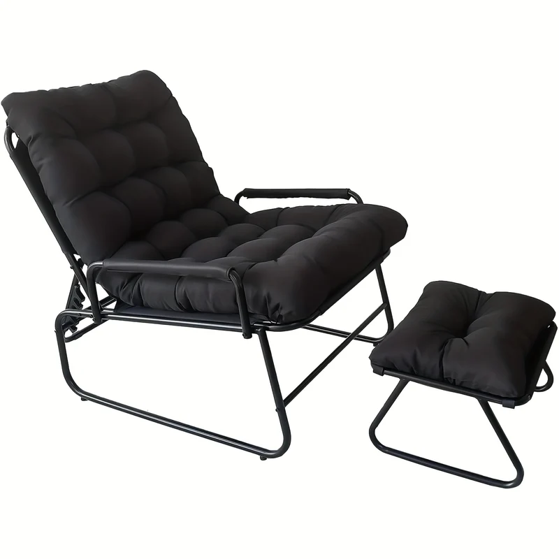 Balkon Loungestoel – Tuinstoel – Ligstoel – Terrasstoel – Loungechair Zwart – Verstelbare Rugleuning 5-Posities – Uitneembare Kussen Met Voetensteun
