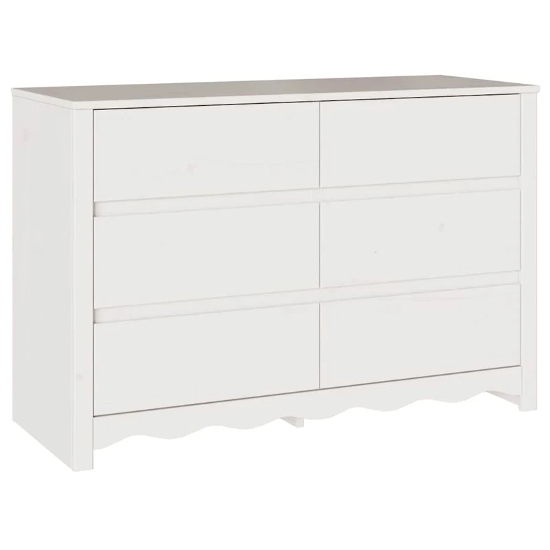 Ladenkast – Ladekast – Dressoir – Opbergkast – Kommode – 6 Ruime Lades – Hoogwaardig Natuurlijk Hout – Mat Witte Afwerking