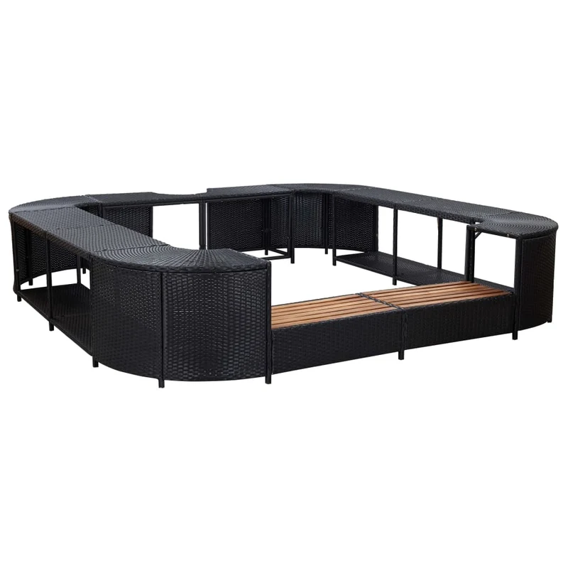 Spa-omranding – Spaomkasting – Spaafdekking – Spabehuizing – Spabekleding – Zwart – Weerbestendig PE-Rattan – Stevig Metalen Frame