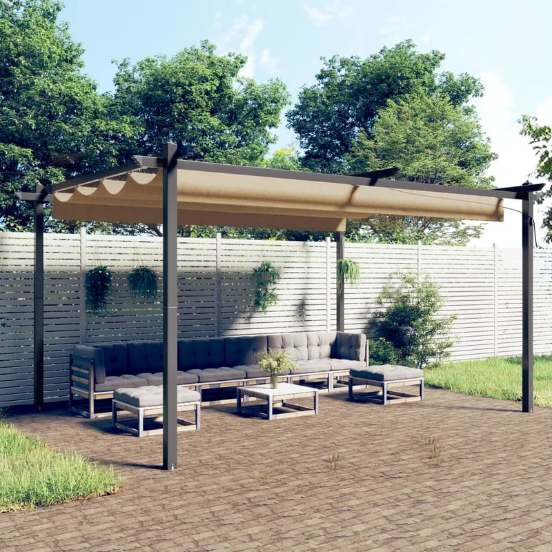 Tuinpaviljoen – Tuinoverkapping – Pergola – Tuinkamer – Prieel – Taupe 4x3x2,2m – Stalen Frame – Inklapbaar UV- en Waterbestendig Dak