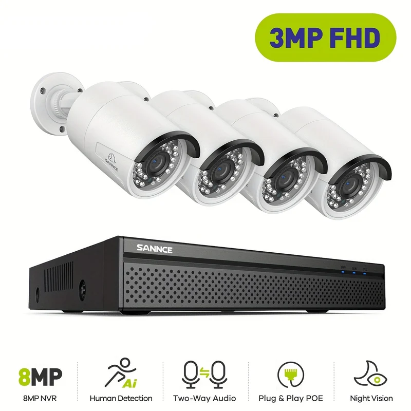 Beveiligingscamera Set – Camerabewaking – Bewakingscamera – IP Camera – CCTV Camera – 3MP Resolutie – 4x Optische Zoom – PoE Voeding – Tweerichtingsaudio – Personendetectie