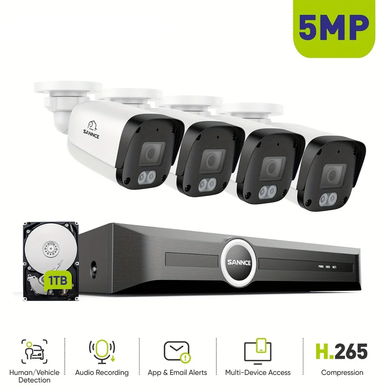 Beveiligingscamera – Camerabewaking – Buitencamera – IP Camera – Bewakingscamera – 5MP Resolutie – 6MP Nachtzicht 30m & 1TB HDD Audio Opname