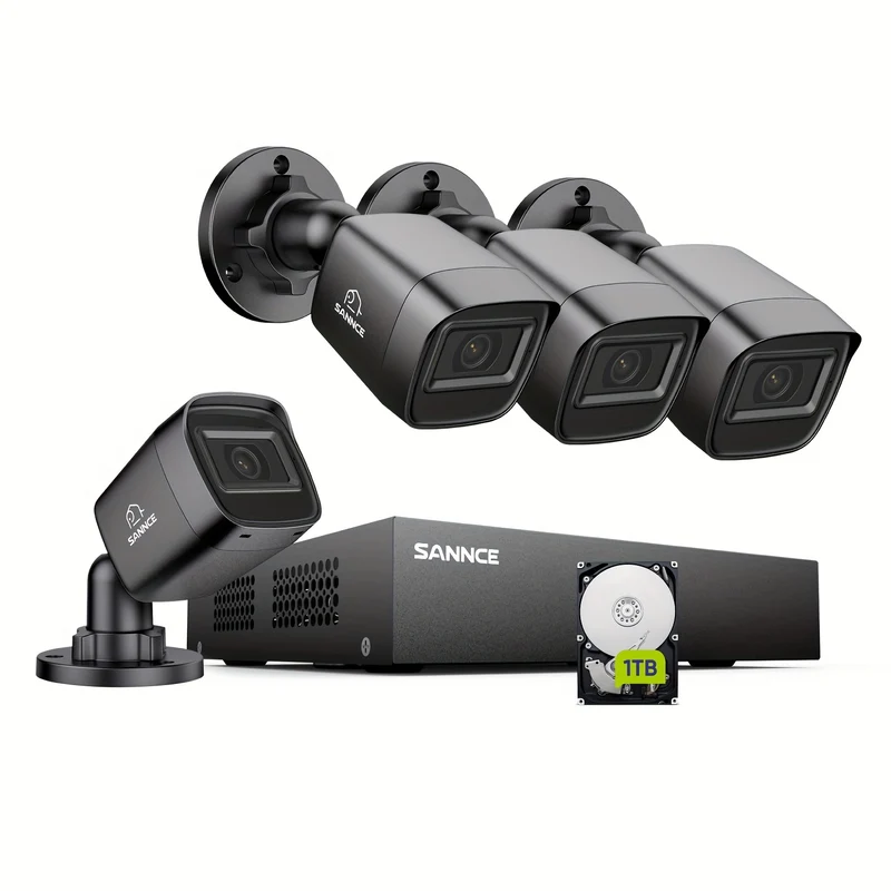 Beveiligingsset 8-kanaals – Cameraset – CCTV Systeem – Bewakingscamera – Video Recorder – 4 Bedrade Full HD Camera’s – 1TB Harde Schijf – Nachtzicht & Emailalarm