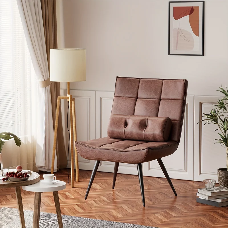 Loungefauteuil – Loungestoel – Relaxfauteuil – Fauteuil – Zithoekstoel – Verstelbare Rugleuning – Ergonomische Lendensteun – Memory Foam – Bruin Rood