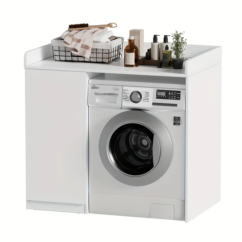 Wasmachine meubel – Wasmachine kast – Wasmachine ombouw – Opbergmeubel – Meubel voor wasmachine – Compact design – Hoogwaardig plaatmateriaal 96x66x96 cm – Wit