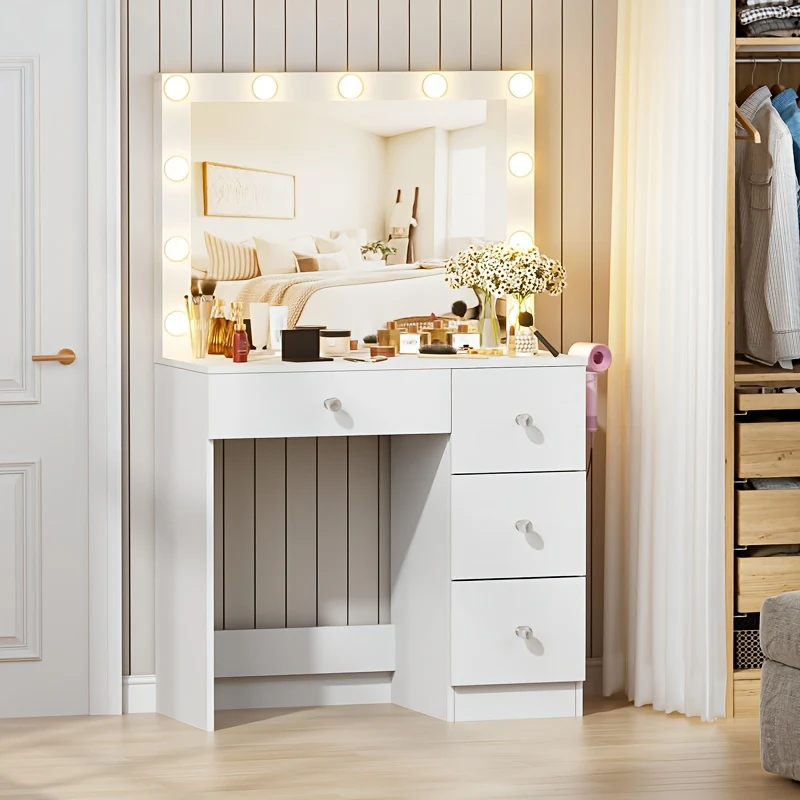 Make-up Tafel – Make-up Bureau – Schminktafel – Kaptafel – Kosmetiektafel – Wit – 135 cm Breed Werkblad – Haardrogerhouder Inclusief