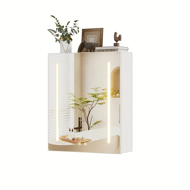 Badkamerspiegelkast – Spiegelkast – Badkamerkast – Wandkast – Medicijnkast – Aluminium Frame – Verstelbare Glazen Planken – Ruimtebesparend Design – Wit 60x50,6x15,3 cm