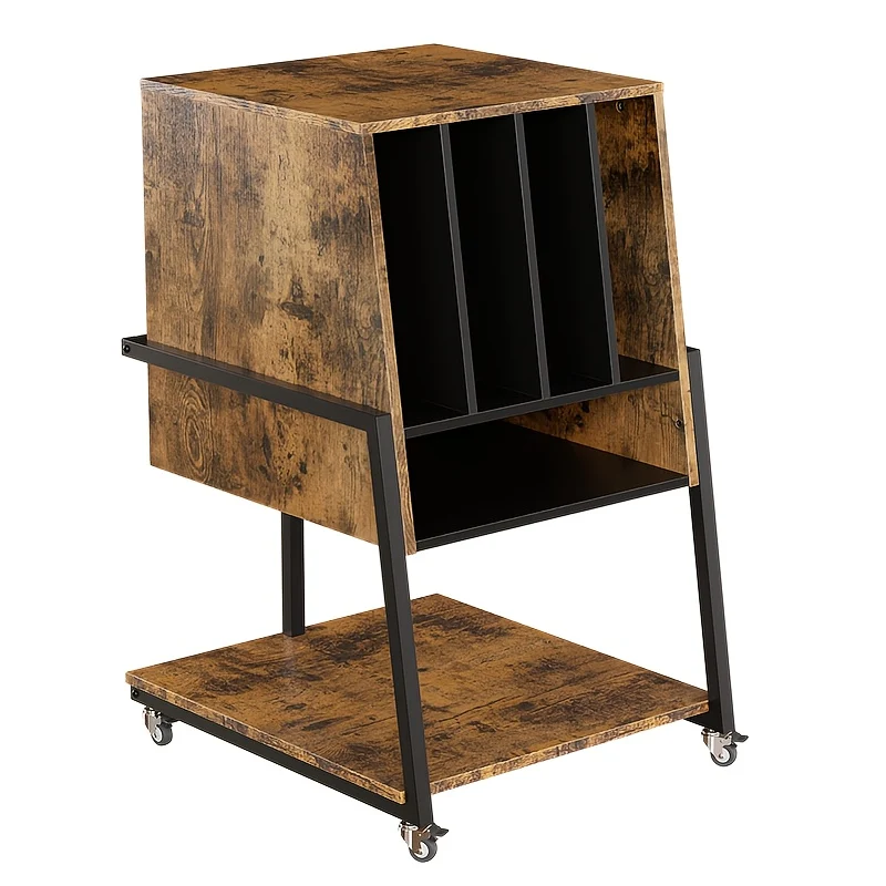 Platenspelerstandaard – Platenspelermeubel – Draaitafelstandaard – Vinylrek – LP-kast – Retro Design – 120 Platen Opbergruimte – Stevig Hout en Metaal