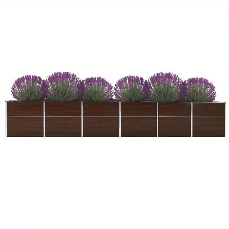 Verhoogde Plantenbak – Tuinbak – Bloembak – Moestuinbak – Kruidenbak – Gegalvaniseerd Staal – 480x80x77 cm – Lichtgewicht & Duurzaam – Marrone
