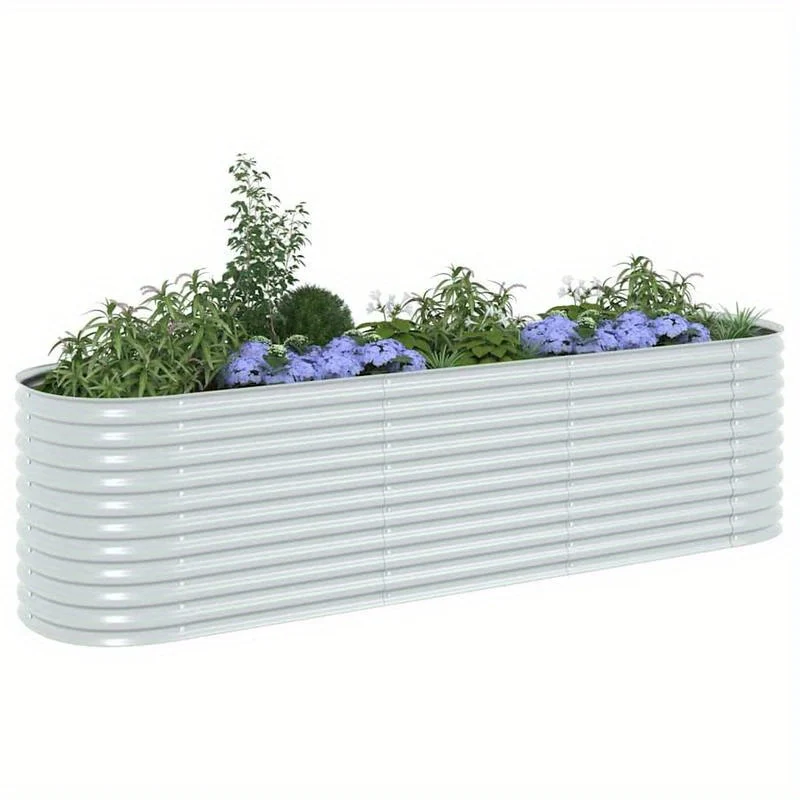 Plantenbak – Bloembak – Tuinbak – Geïntegreerde Tuinbak – Verhoogd Plantenbed – Verzinkt Staal – 320x80x81 cm – Zilver Argento
