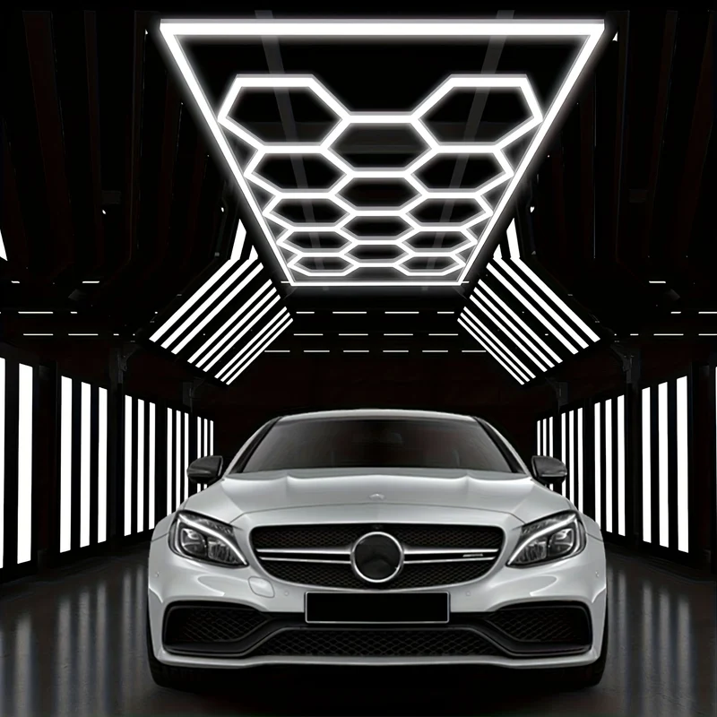 Hexagonale LED Plafondlamp – LED Paneel – Plafonnière – Werkplaatslamp – Garageverlichting – 14 Hex Elementen – Krachtig Koel Wit 6500K – Duurzaam Aluminium & PC