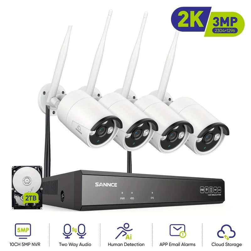 Draadloze Beveiligingscamera Set – Wifi Camera Systeem – Surveillance Camera’s – Bewakingscamera Set – 4x 3MP Camera’s – 2TB Opslag – Persoonsdetectie – IR Nachtzicht